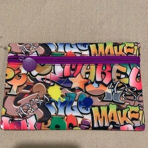 Ipsy Multicolor Graffiti Makeup Bag with Purple Zipper